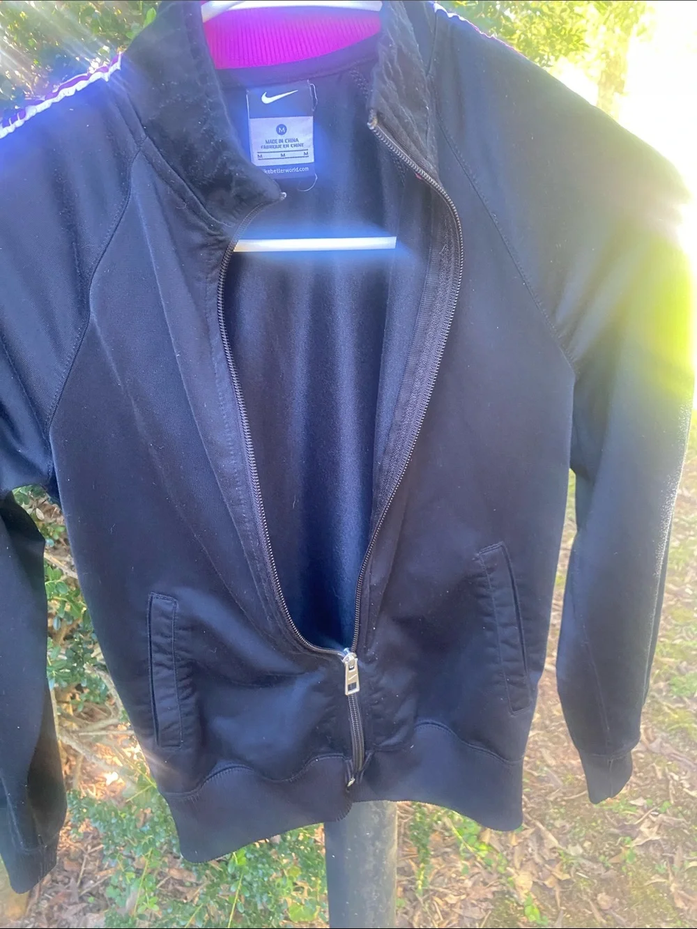 Kids Nike Black Varsity-Style Jacket with Pink Accents